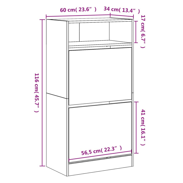 Scarpiera Bianca 60x34x116 cm in Legno Multistrato 840015