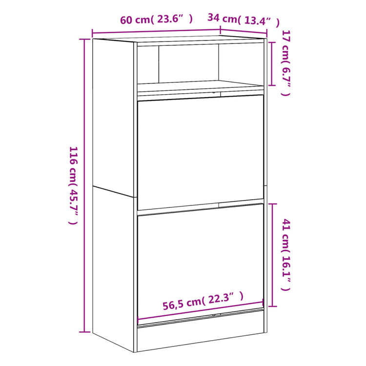 Scarpiera Rovere Fumo 60x34x116 cm in Legno Multistrato 840019