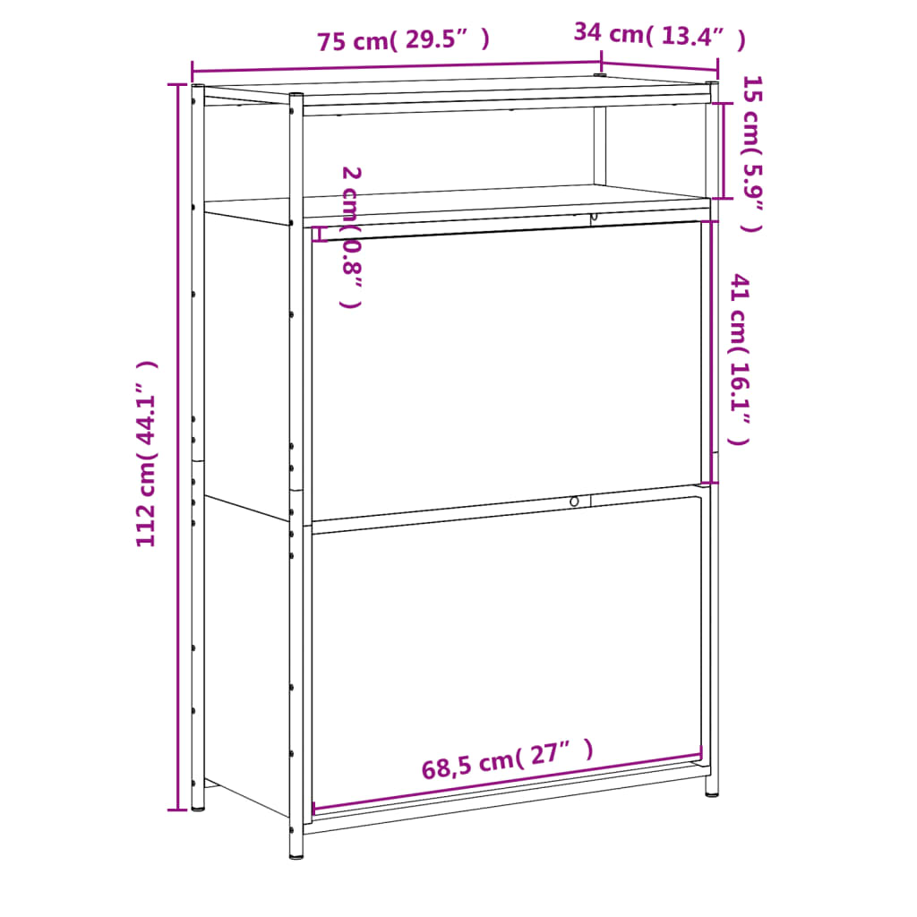 Scarpiera Nera 75x34x112 cm in Legno Multistrato 840034