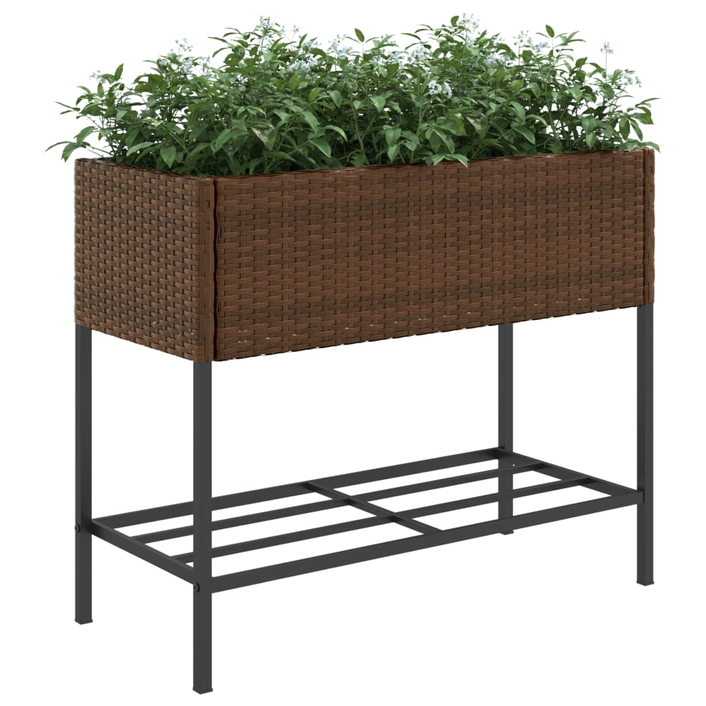 Fioriera da Giardino con Ripiano Marrone in Polyrattan 366385