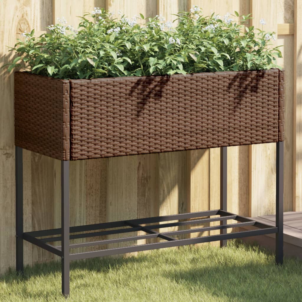 Fioriera da Giardino con Ripiano Marrone in Polyrattan 366385