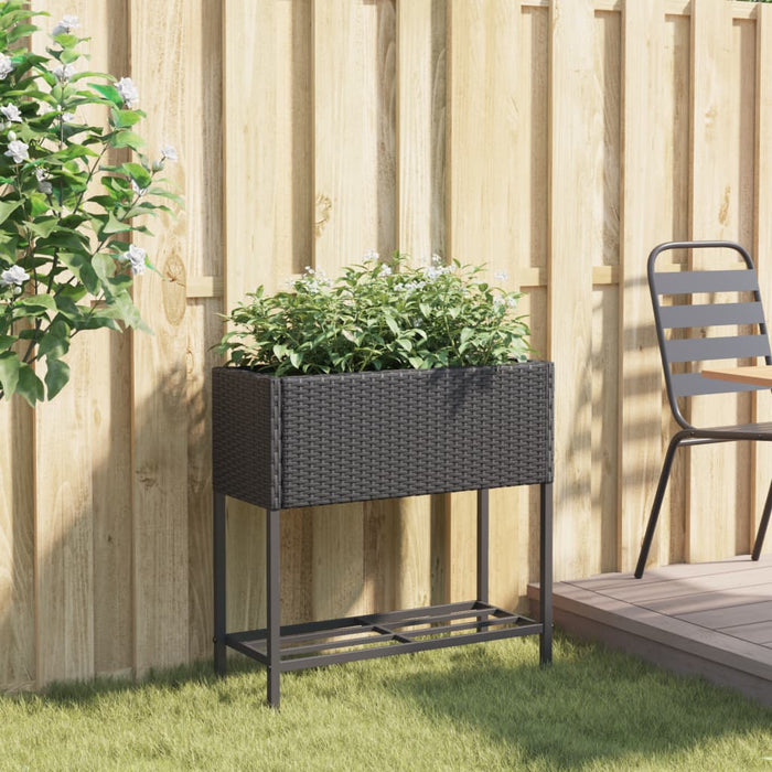 Fioriera da Giardino con Ripiano Nera in Polyrattan 366387