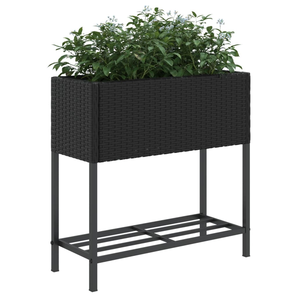 Fioriera da Giardino con Ripiano Nera in Polyrattan 366387