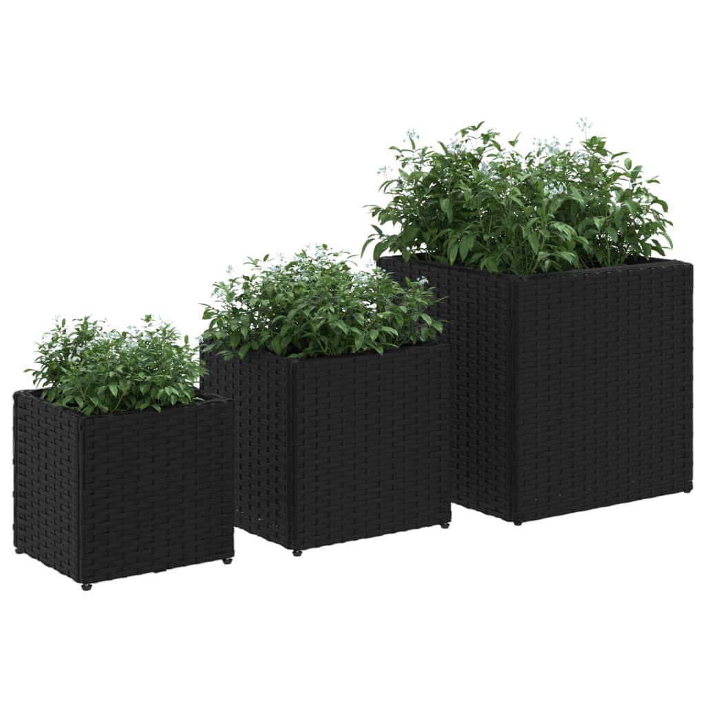 Fioriere da Giardino 3 pz Nere in Polyrattan 366395