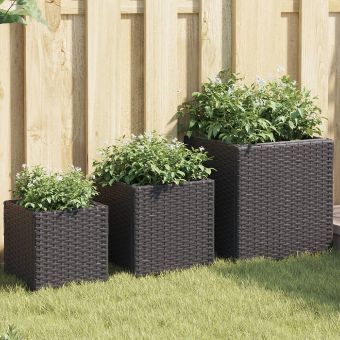 Fioriere da Giardino 3 pz Nere in Polyrattan 366395