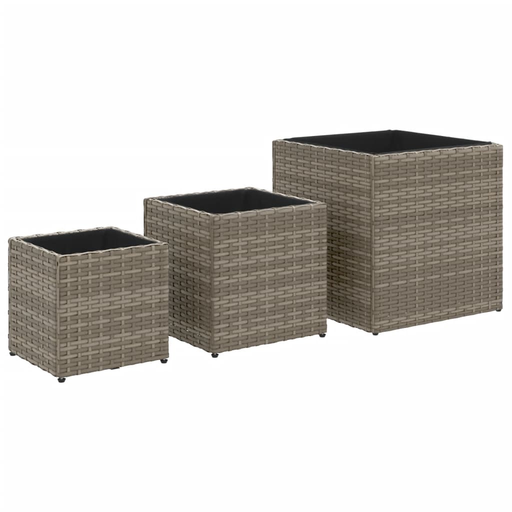 Fioriere da Giardino 3 pz Grigie in Polyrattan 366397