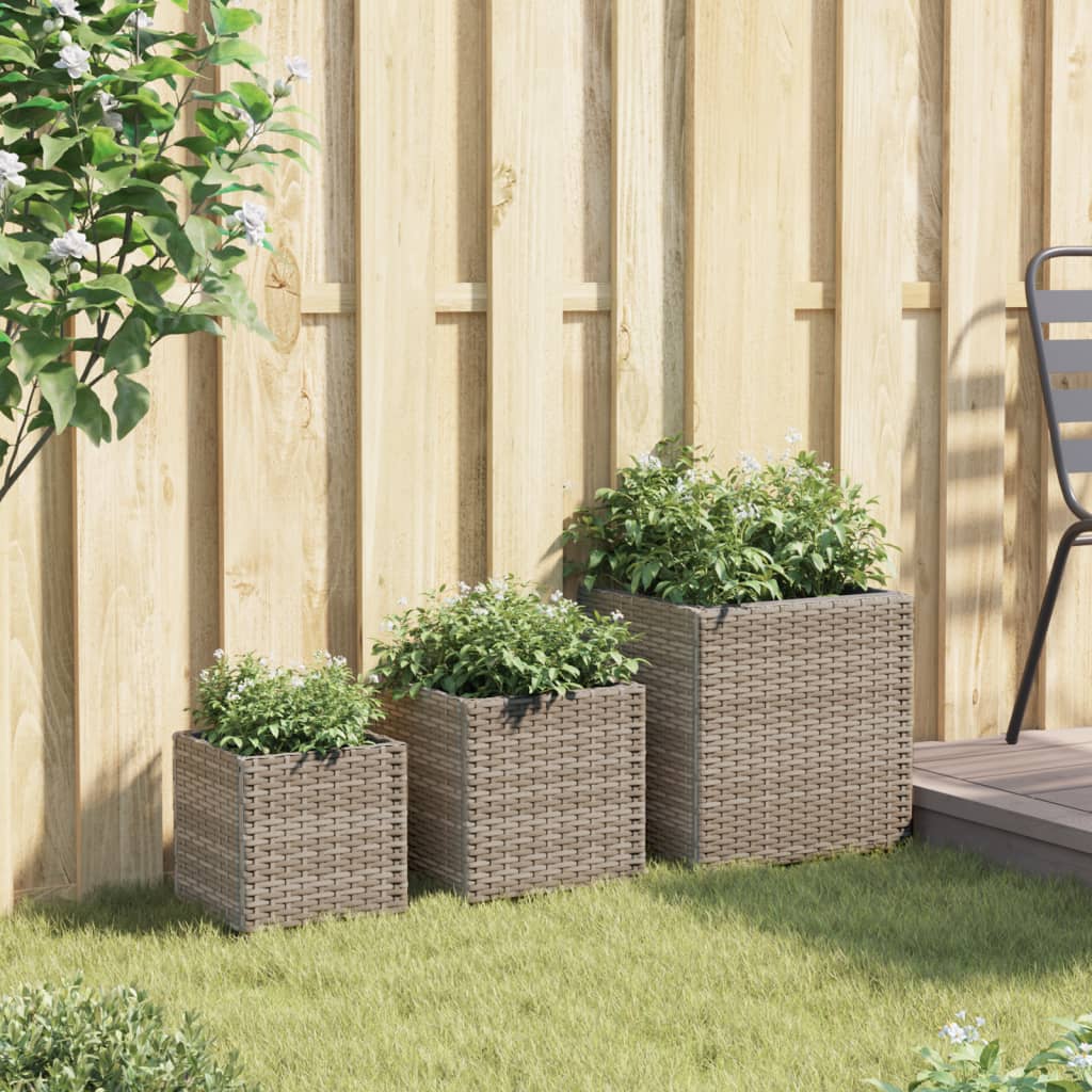 Fioriere da Giardino 3 pz Grigie in Polyrattan 366397