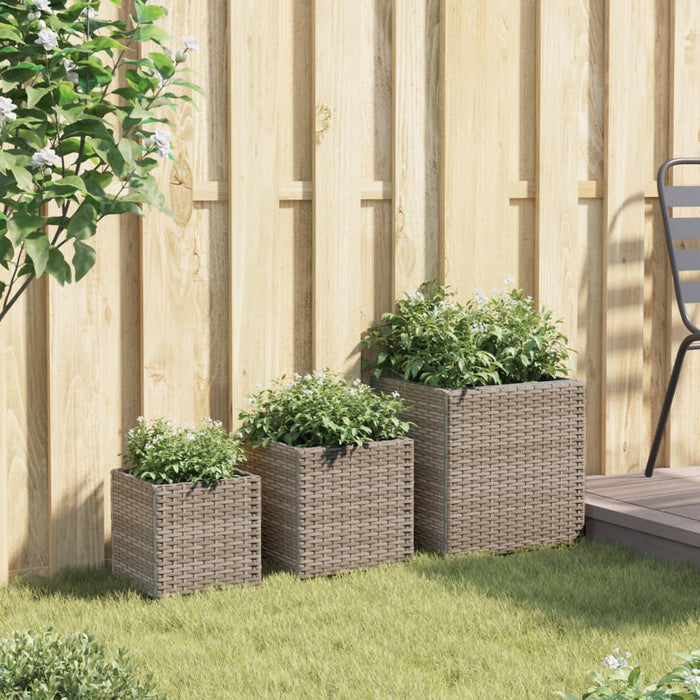 Fioriere da Giardino 3 pz Grigie in Polyrattan 366397