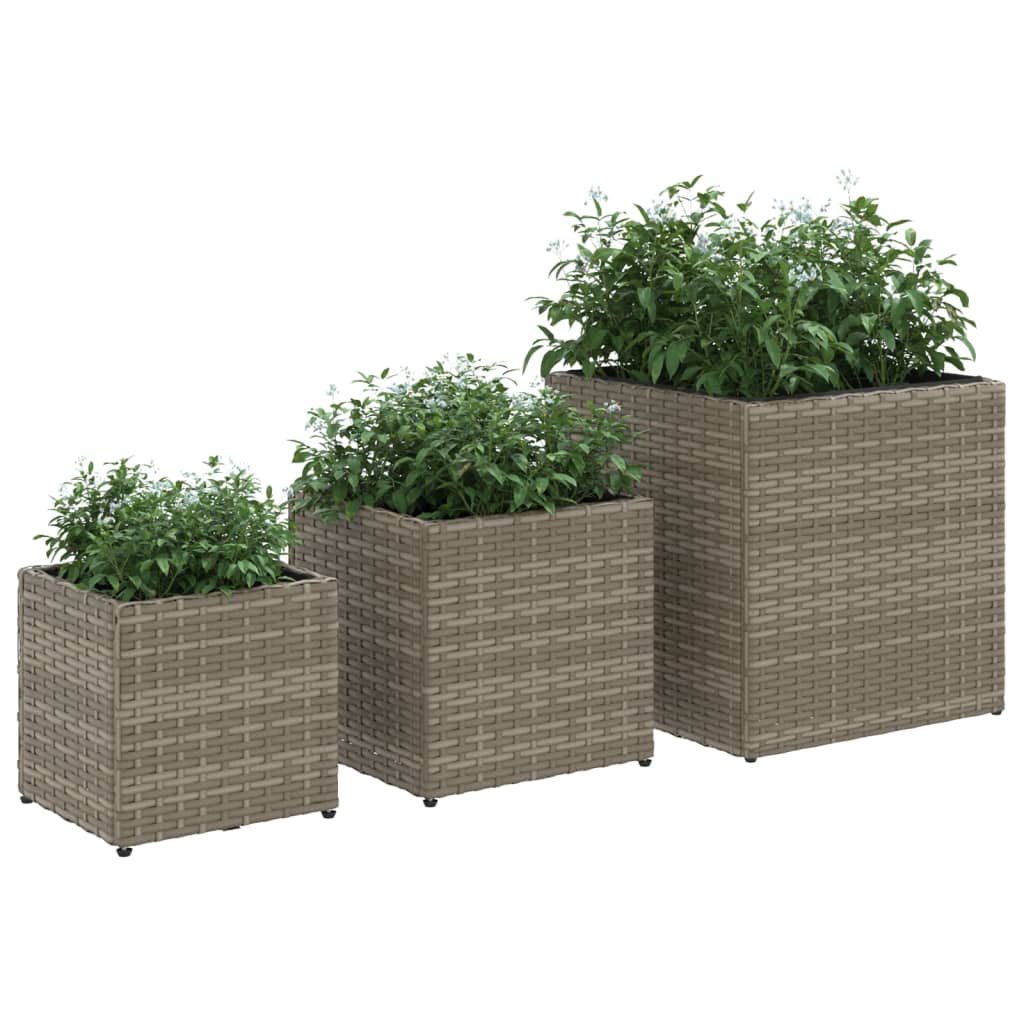 Fioriere da Giardino 3 pz Grigie in Polyrattan 366397