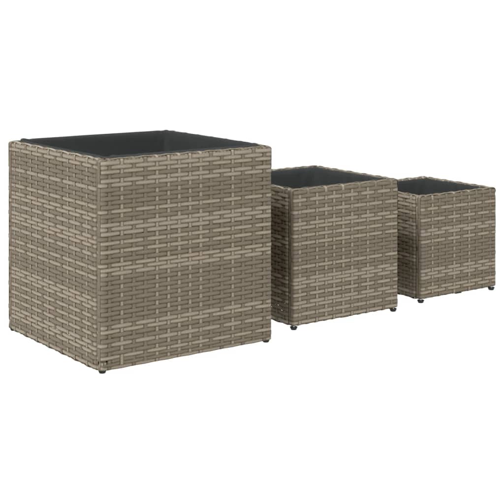 Fioriere da Giardino 3 pz Grigie in Polyrattan 366397