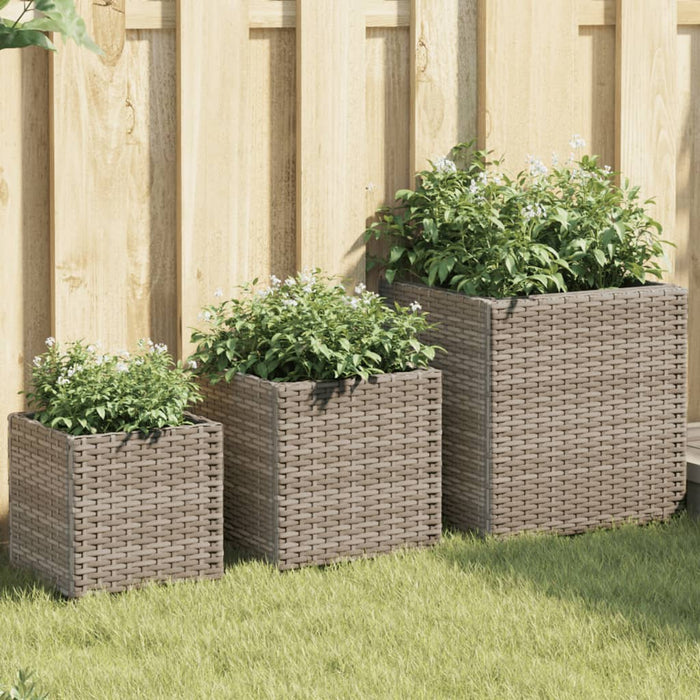 Fioriere da Giardino 3 pz Grigie in Polyrattan 366397