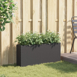 Fioriera da Giardino con 2 Vasi Nera 90x20x40 cm in Polyrattan 366407