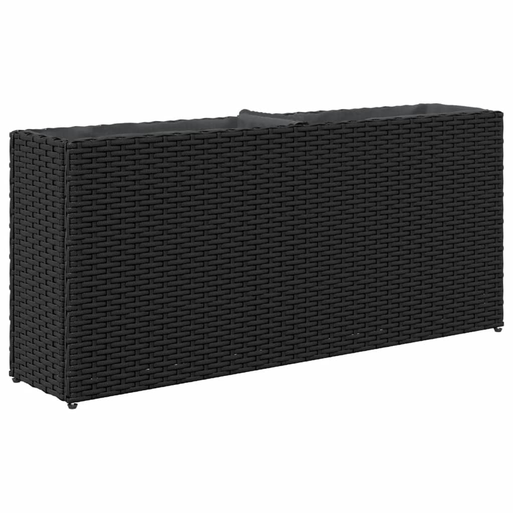 Fioriera da Giardino con 2 Vasi Nera 90x20x40 cm in Polyrattan 366407