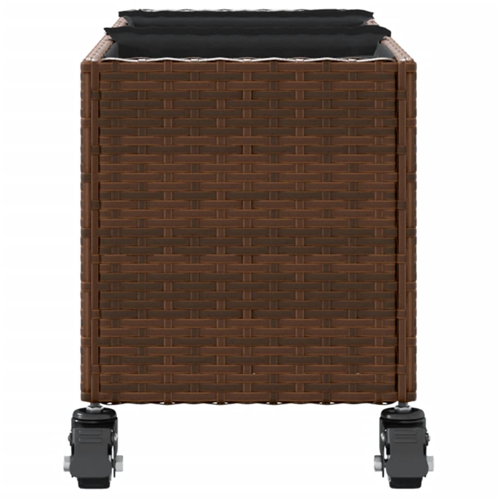 Fioriera con Ruote e 3 Vasi Marrone 107x32x38 cm in Polyrattan 366420