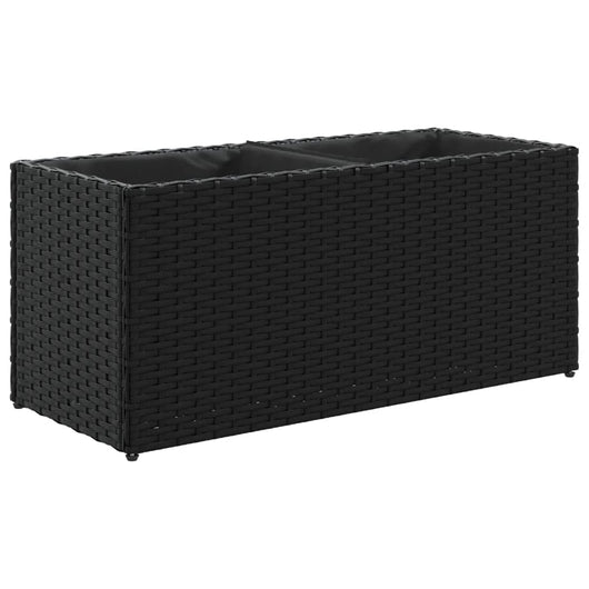 Fioriera da Giardino con 2 Vasi Nera 72x30x32 cm in Polyrattan 366422