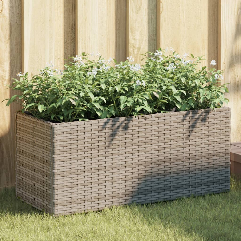 Fioriera da Giardino con 2 Vasi Grigia 72x30x32 cm Polyrattan 366424