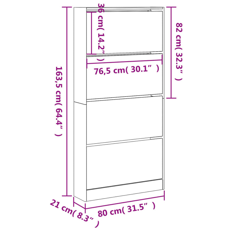 Scarpiera 4 Cassetti Ribaltabili Rovere Sonoma 80x21x163,5 cm 3214366