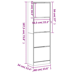 Scarpiera 4 Cassetti Ribaltabili Rovere Sonoma 60x34x187,5 cm 3214373