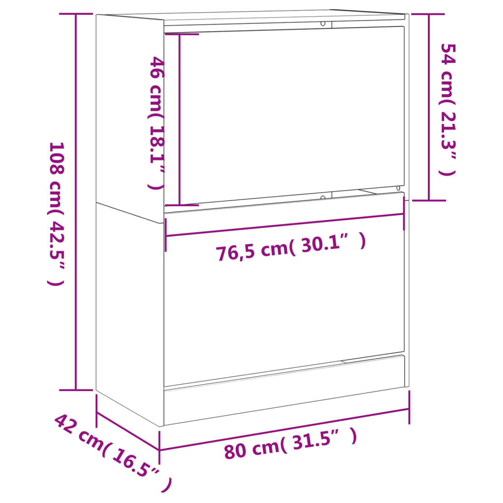 Scarpiera con 2 Cassetti Ribaltabili Bianca 80x42x108 cm 3214399