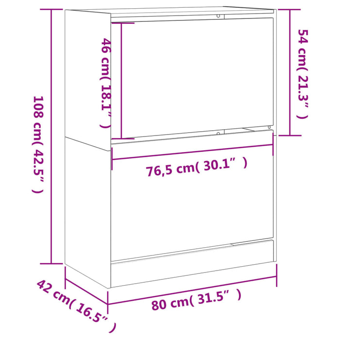 Scarpiera con 2 Cassetti Ribaltabili Rovere Fumo 80x42x108 cm 3214403