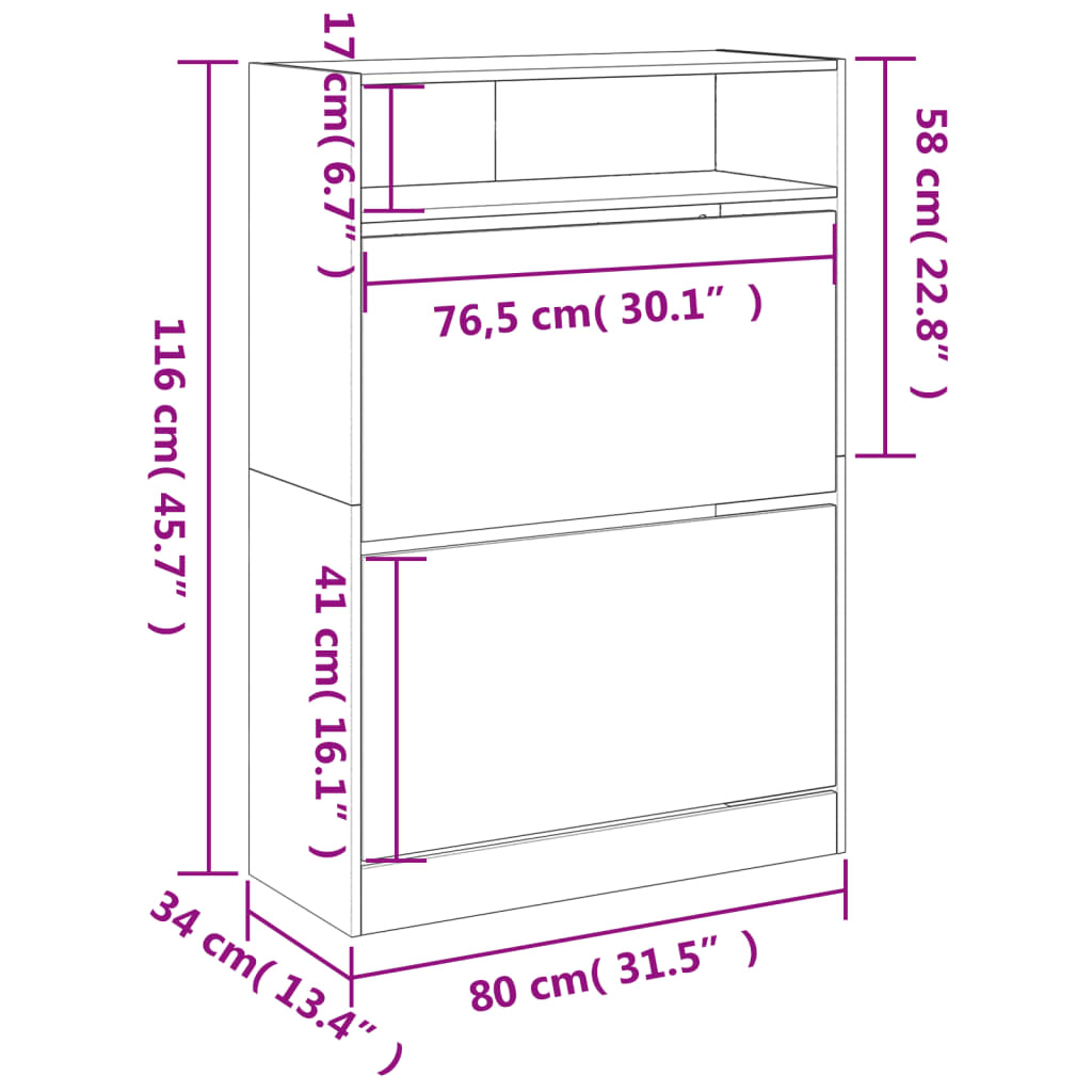 Scarpiera con 2 Cassetti Ribaltabili Bianca 80x34x116 cm 3214406