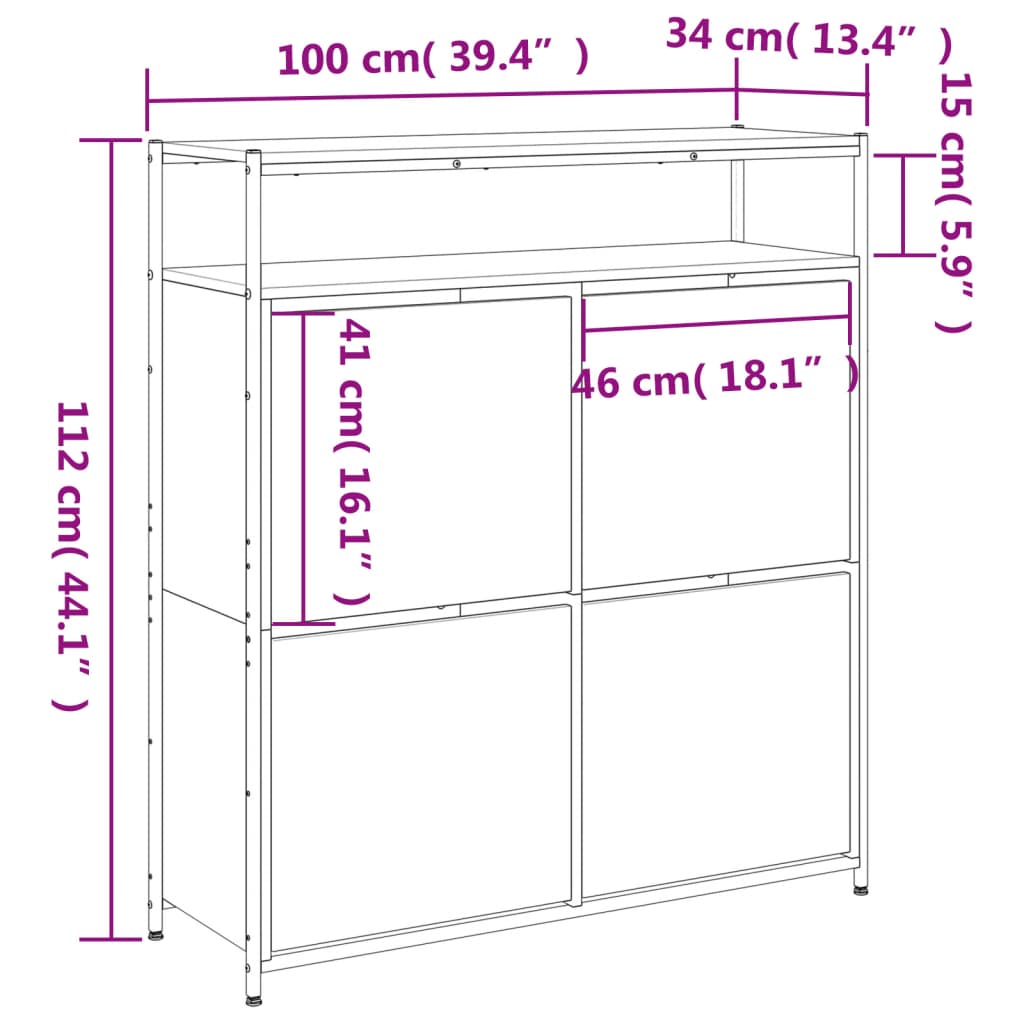 Scarpiera 4 Cassetti Ribaltabili Grigio Sonoma 100x34x112 cm 3214416