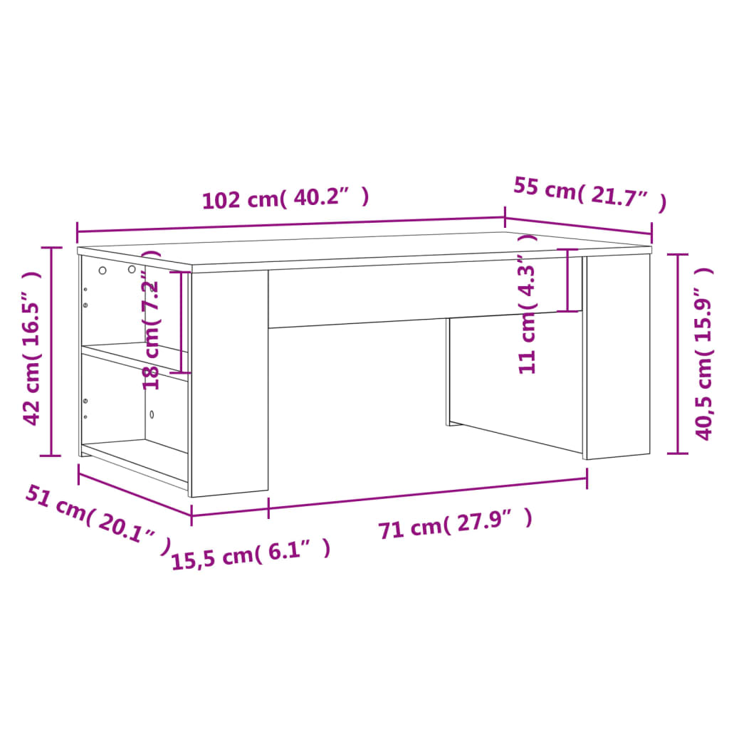 Tavolino da Salotto Nero 102x55x42 cm in Legno Multistrato 831854