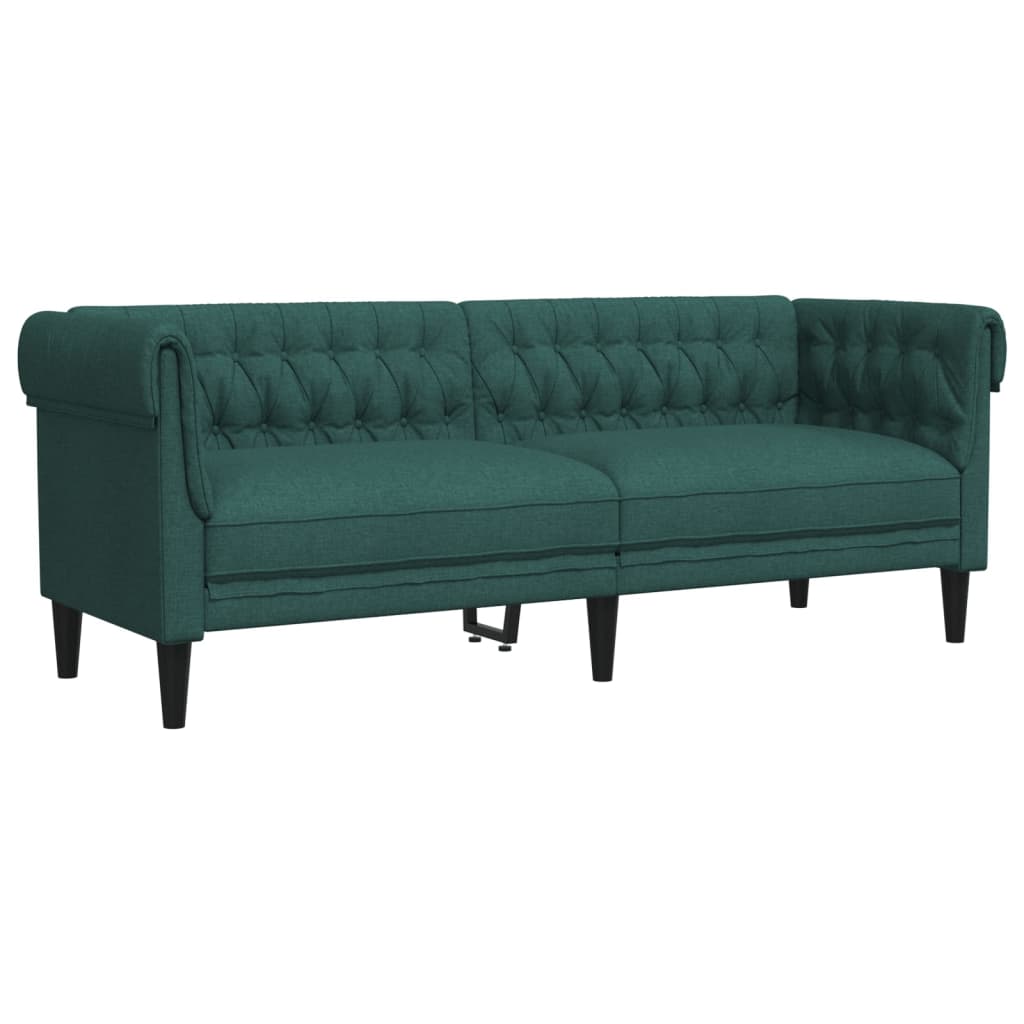 Divano Chesterfield a 3 Posti Verde Scuro in Tessuto 372560