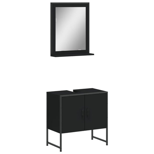 Set Mobili da Bagno 2 pz Nero in Legno Multistrato 3214334