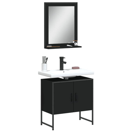 Set Mobili da Bagno 2 pz Nero in Legno Multistrato 3214334