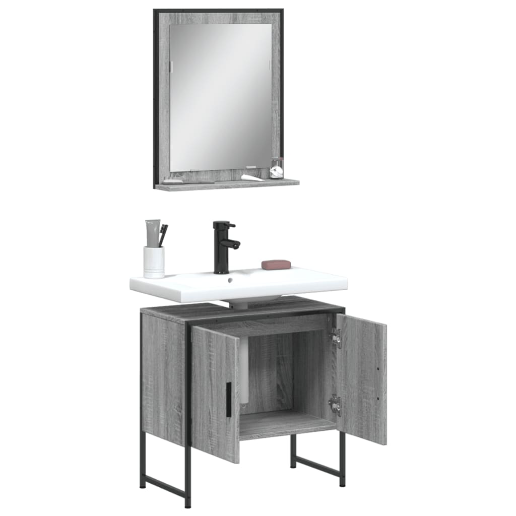 Set Mobili da Bagno 2 pz Grigio Sonoma in Legno Multistrato 3214337