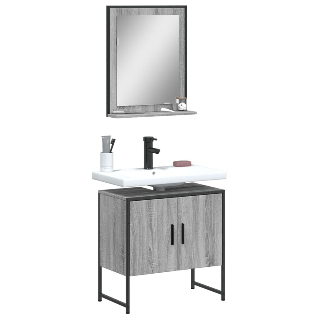 Set Mobili da Bagno 2 pz Grigio Sonoma in Legno Multistrato 3214337