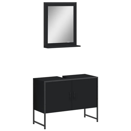 Set Mobili da Bagno 2 pz Nero in Legno Multistratocod mxl 114918