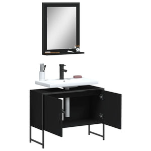 Set Mobili da Bagno 2 pz Nero in Legno Multistrato 3214339