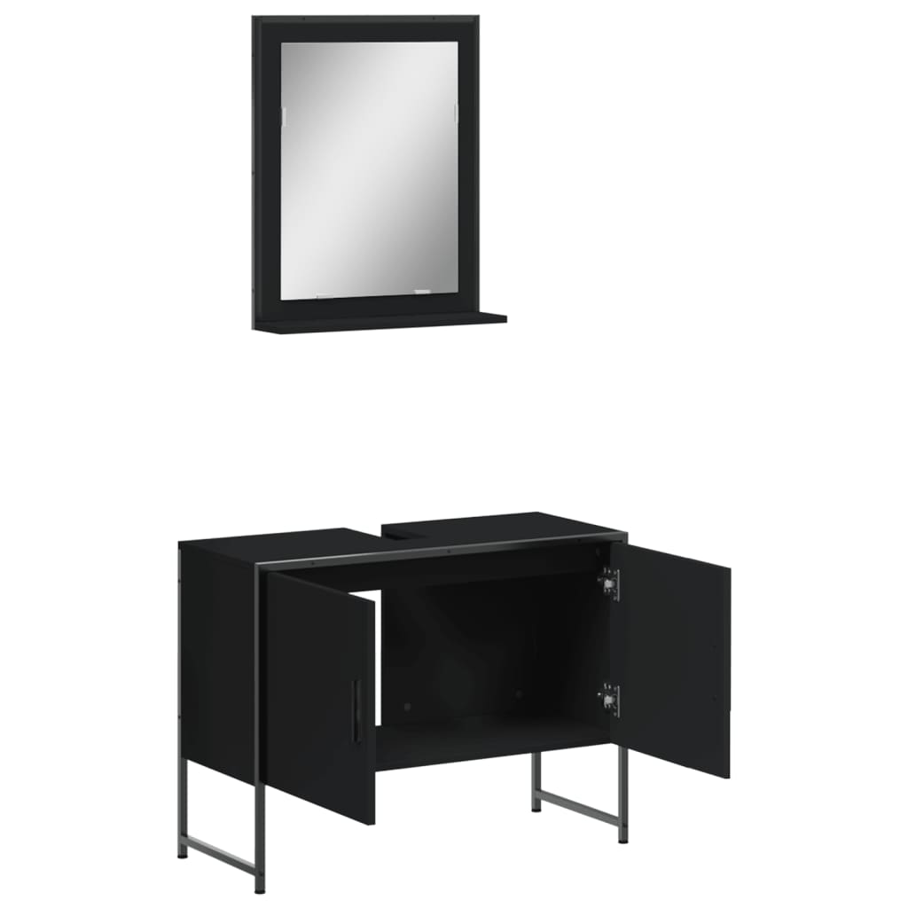 Set Mobili da Bagno 2 pz Nero in Legno Multistrato 3214339