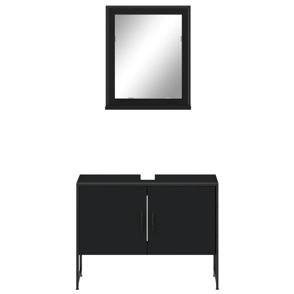 Set Mobili da Bagno 2 pz Nero in Legno Multistrato 3214339