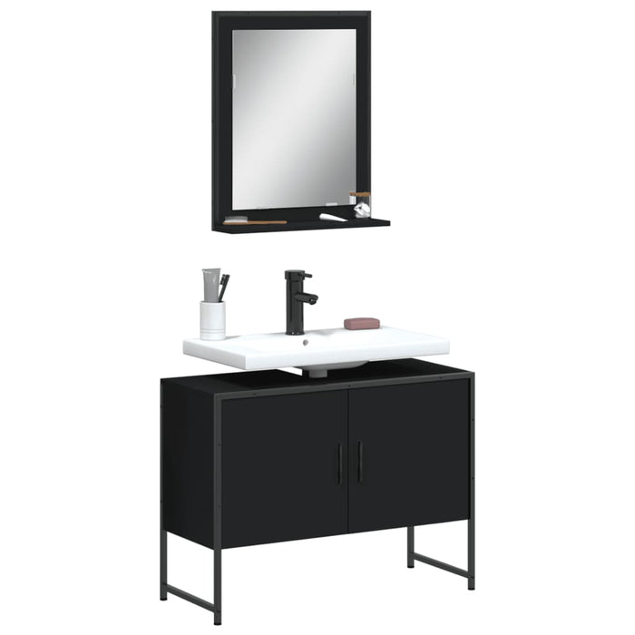 Set Mobili da Bagno 2 pz Nero in Legno Multistrato 3214339