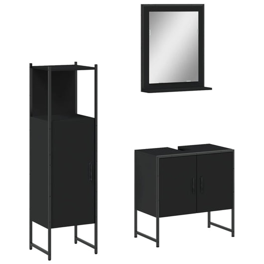 Set di Mobili da Bagno 3 pz Nero in Legno Multistratocod mxl 91260