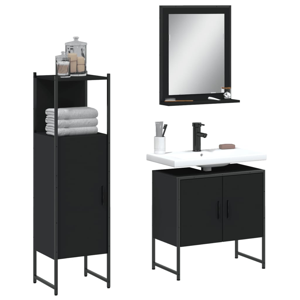 Set di Mobili da Bagno 3 pz Nero in Legno Multistratocod mxl 91260