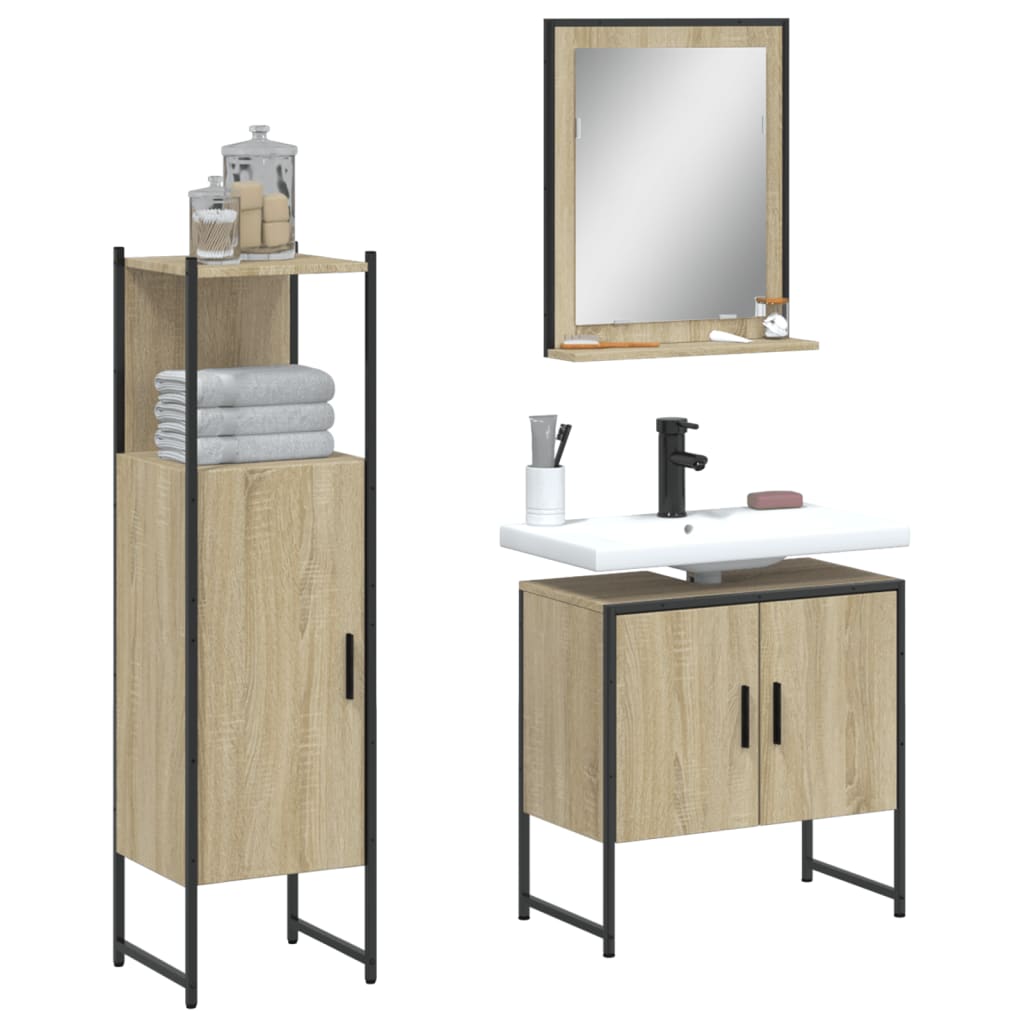 Set di Mobili da Bagno 3 pz Rovere Sonoma in Legno Multistratocod mxl 116032