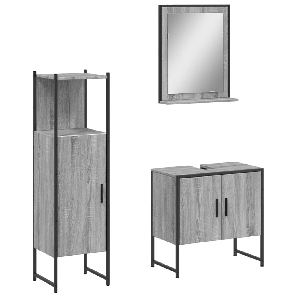 Set Mobili da Bagno 3 pz Grigio Sonoma in Legno Multistrato 3214347