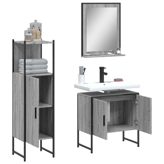 Set Mobili da Bagno 3 pz Grigio Sonoma in Legno Multistrato 3214347