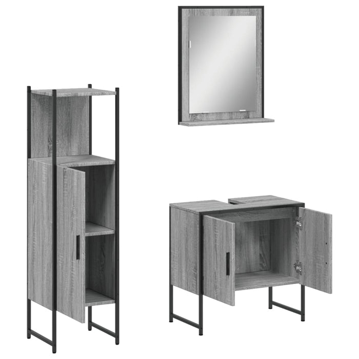 Set Mobili da Bagno 3 pz Grigio Sonoma in Legno Multistrato 3214347