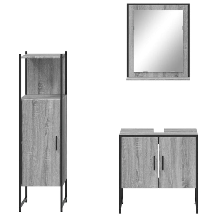 Set Mobili da Bagno 3 pz Grigio Sonoma in Legno Multistrato 3214347