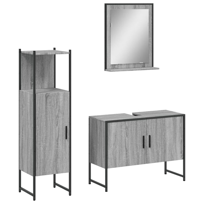 Set Mobili da Bagno 3 pz Grigio Sonoma in Legno Multistrato 3214352