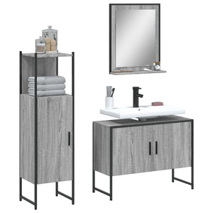 Set Mobili da Bagno 3 pz Grigio Sonoma in Legno Multistrato 3214352