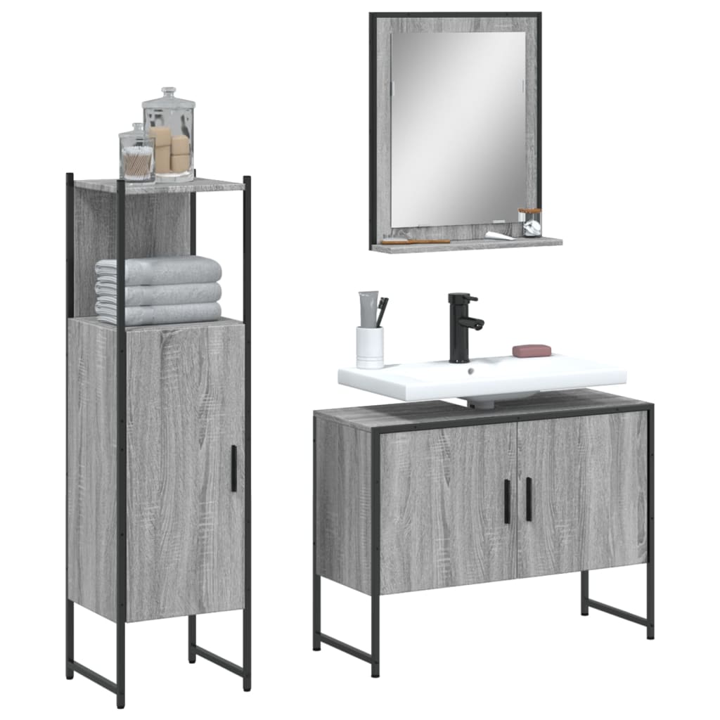 Set Mobili da Bagno 3 pz Grigio Sonoma in Legno Multistratocod mxl 91259