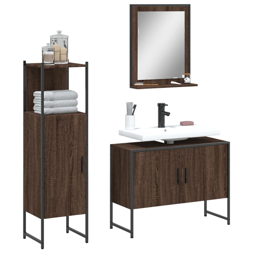 Set Mobili da Bagno 3 pz Rovere Marrone in Legno Multistratocod mxl 115216