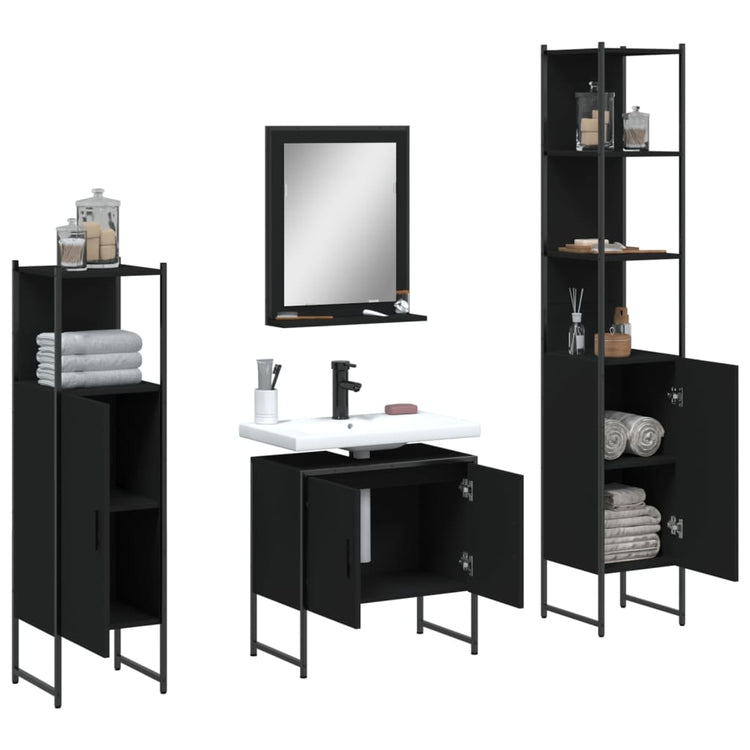 Set Mobili da Bagno 4 pz Nero in Legno Multistrato 3214354