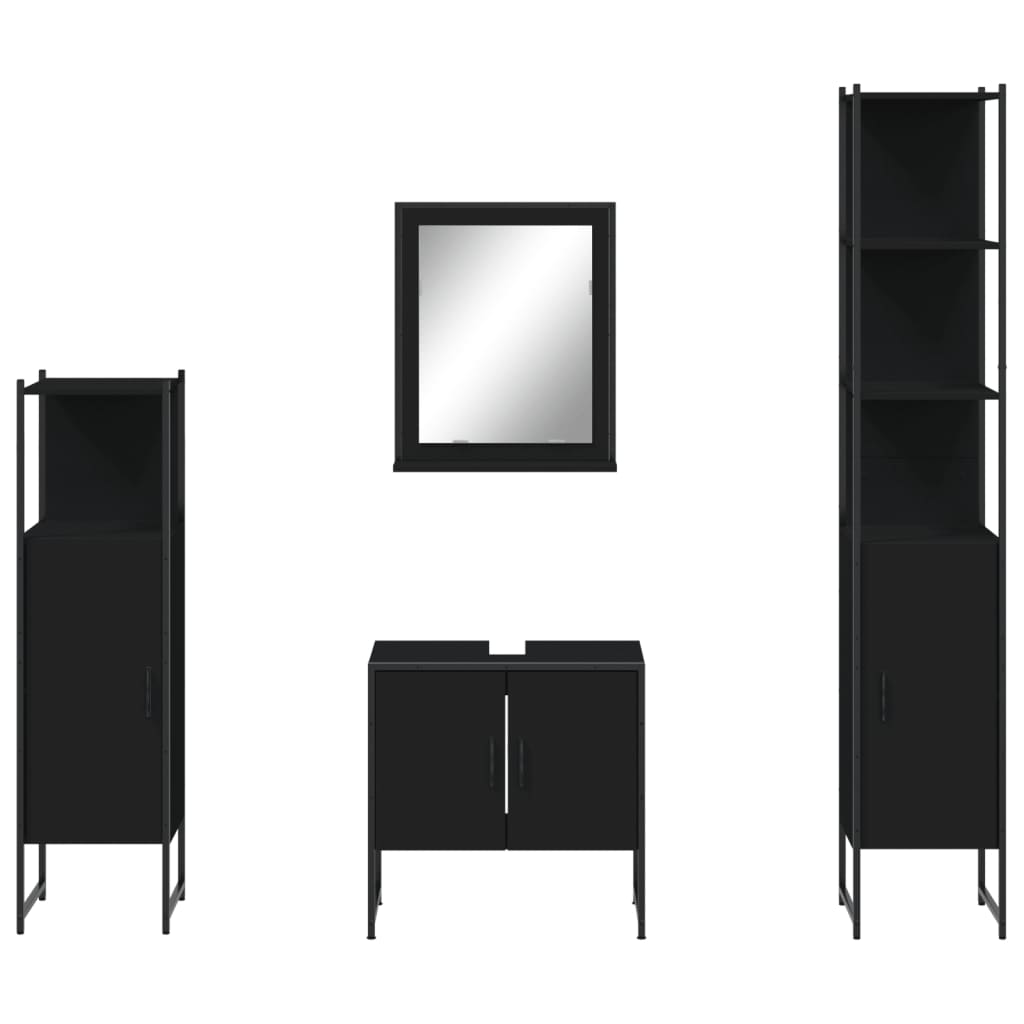 Set Mobili da Bagno 4 pz Nero in Legno Multistrato 3214354